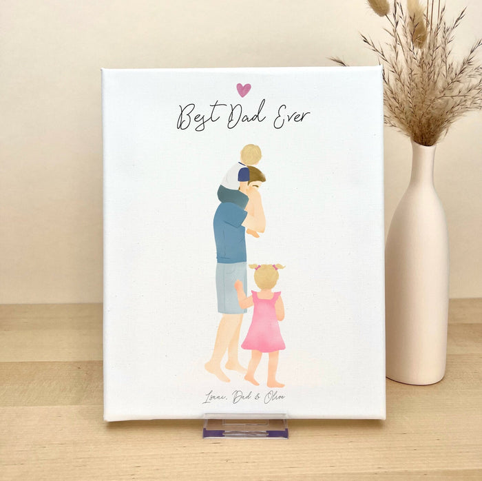 Dad, Little Boy and Girl Personalized Canvas Print | Custom Wall Art | Father's Day Gift
