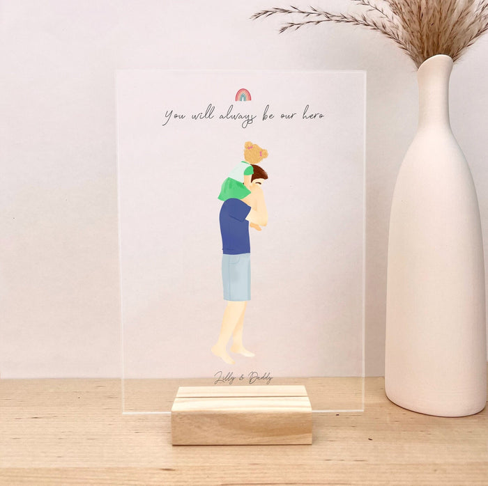 Dad and Daughter in Shoulders Acrylic Personalized Wall Art | Father's Day Gift