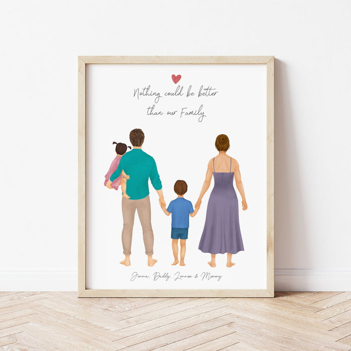 Dad Mom and Kids Personalized Wall Art | Custom Illustration | Mother's Day Gift