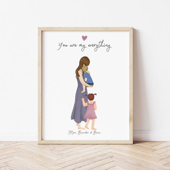 Mom and Kids Personalized Wall Art | Custom Illustration | Mother's Day Gift
