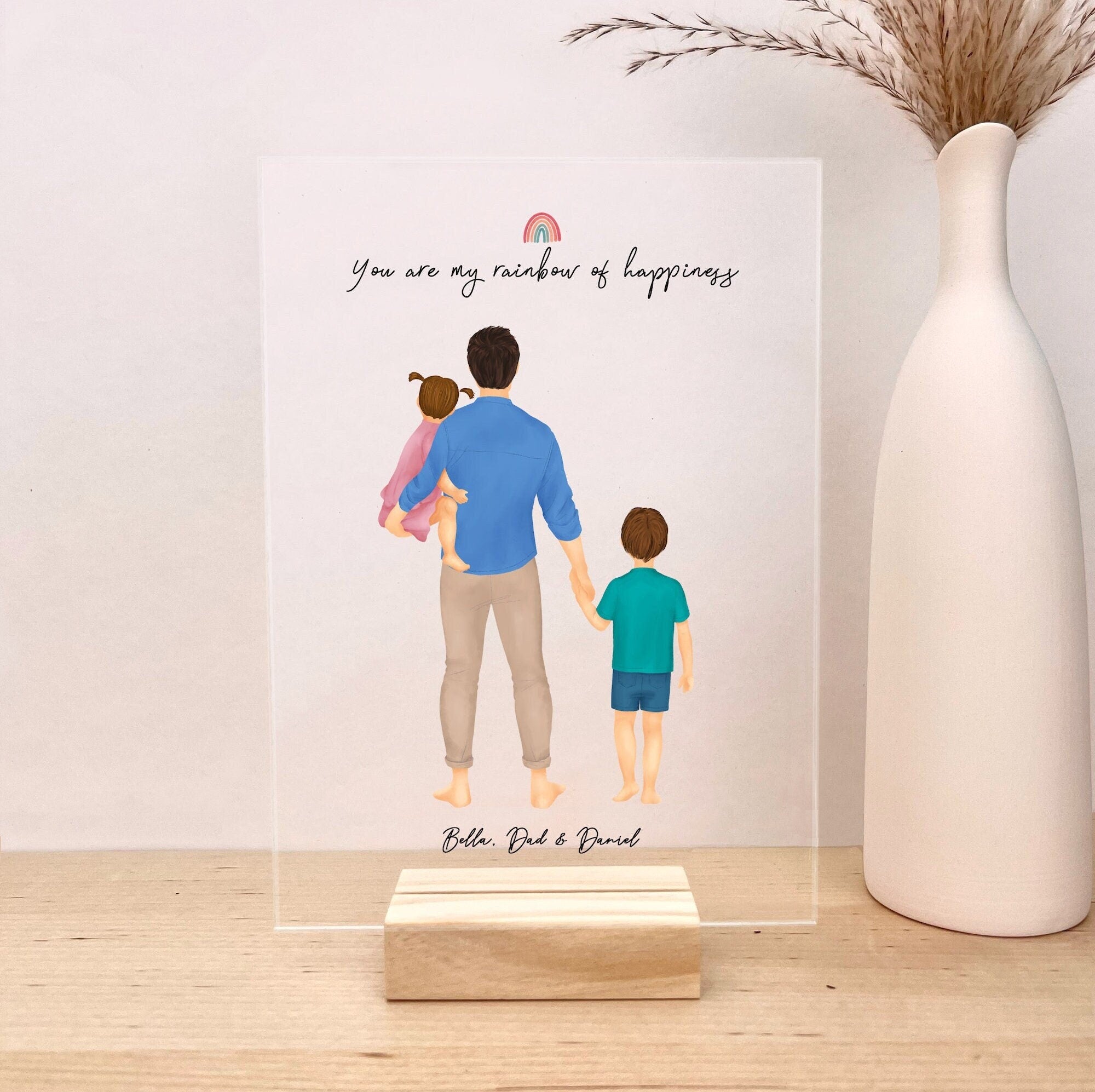 Dad and little kids Acrylic personalized wall art - custom illustration by Catia Creative