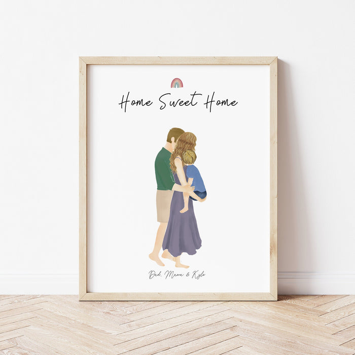 Family of 3 with Toddler Boy Personalized Wall Art | Custom Illustration | Father's Day Gift
