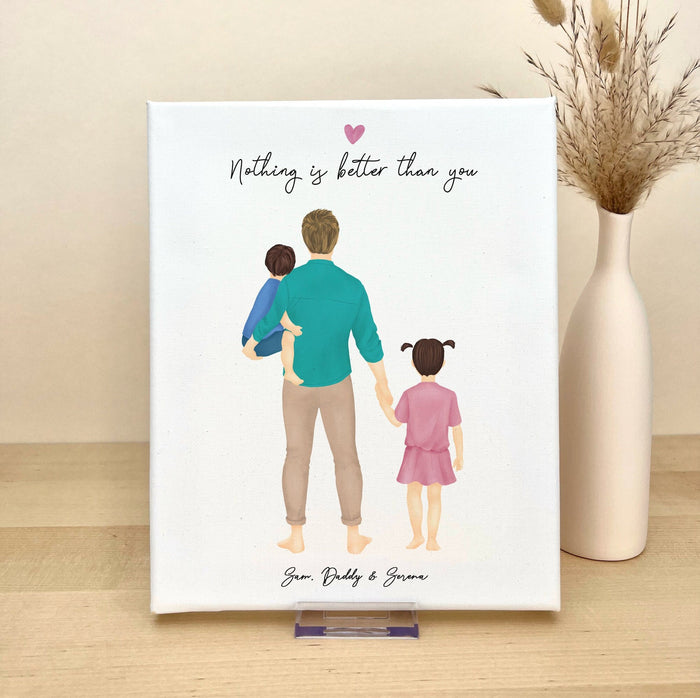 Dad, Little Boy and Girl Personalized Canvas Print | Custom Wall Art | Father's Day Gift