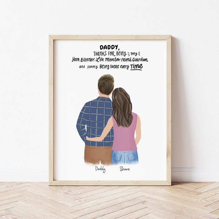 Dad and Daughter Personalized Wall Art | Custom Illustration | Father's Day Gift