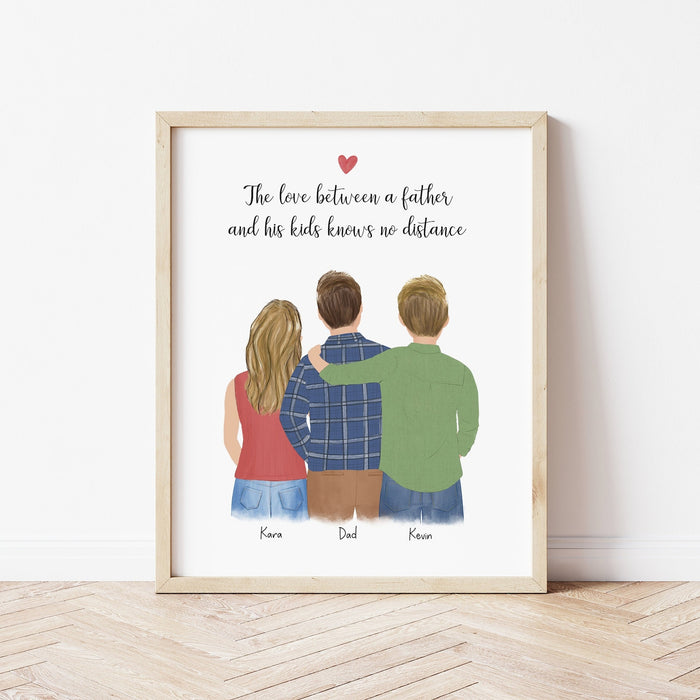 Dad Daughter and Son Personalized Wall Art | Custom Illustration | Father's Day Gift