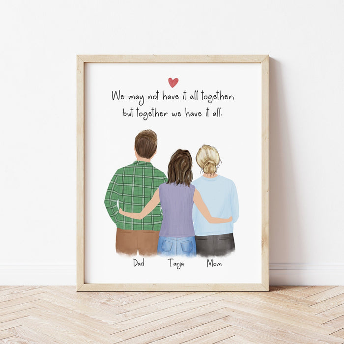 Parents and Daughter Personalized Wall Art | Custom Illustration | Mother's Day Gift