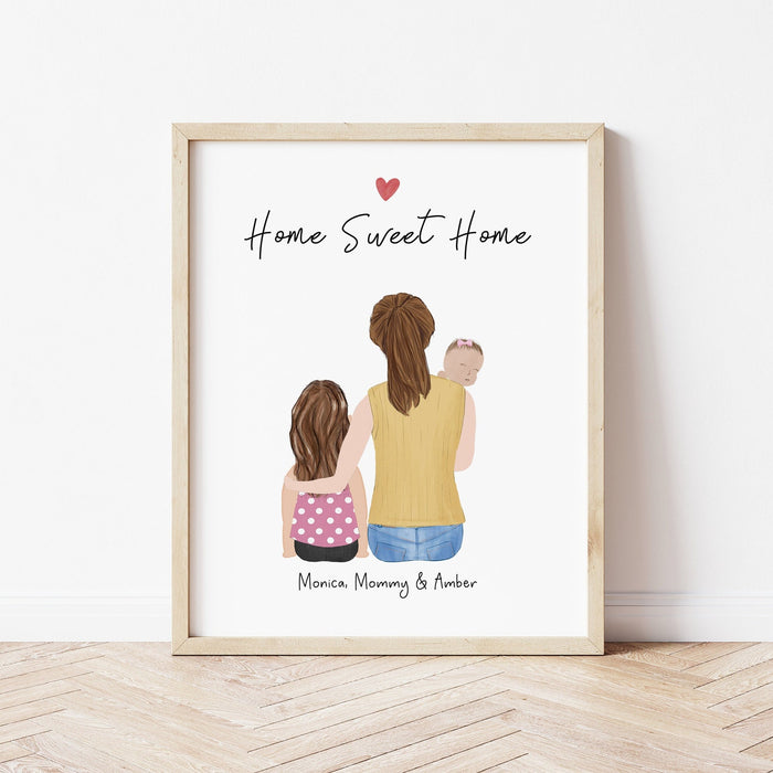 Mom and Kids Personalized Wall Art | Custom Illustration | Mother's Day Gift