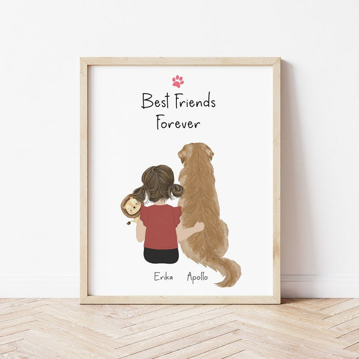 Littler Girl with Dog Personalized Wall Art | Custom Illustration | Custom Gift