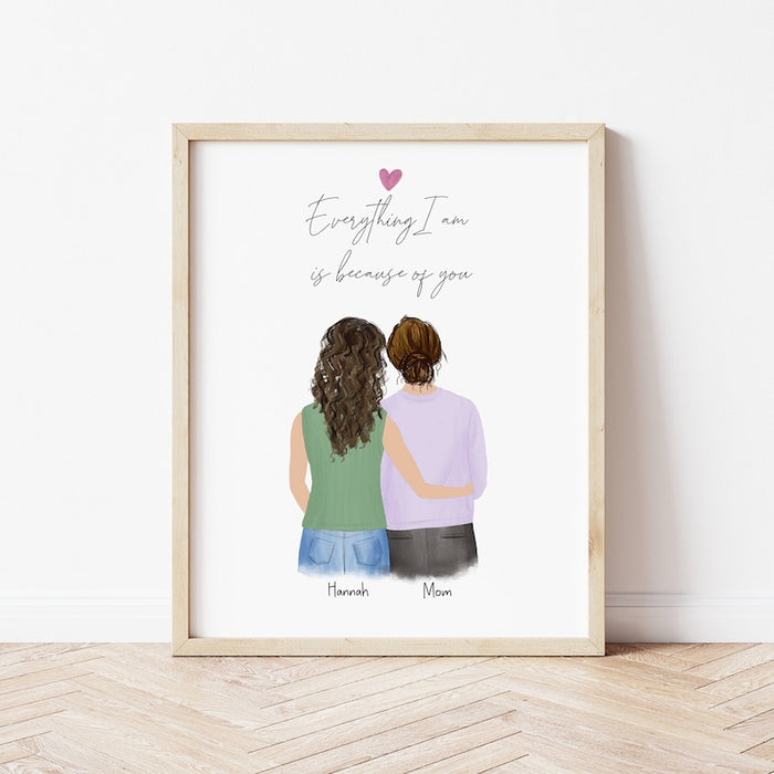 Mom and Daughter Personalized Wall Art | Custom Illustration | Mother's Day Gift