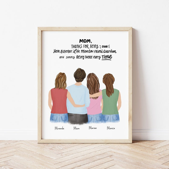 Mom and Daughters Personalized Wall Art | Custom Illustration | Mother's Day Gift
