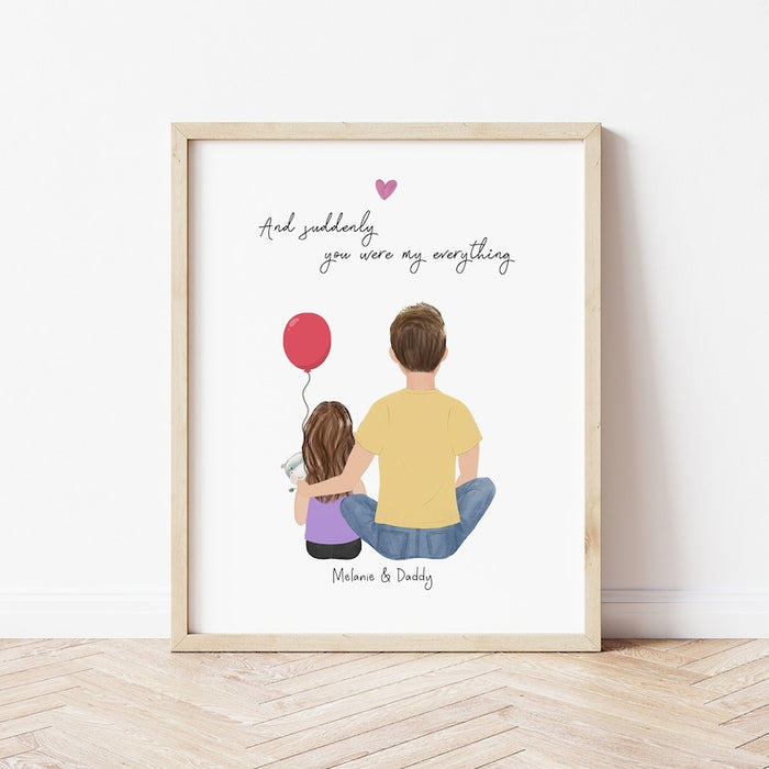 Wall Arto for Dad and Little Girl with Toy Personalized Wall Art | Father's Day Gift