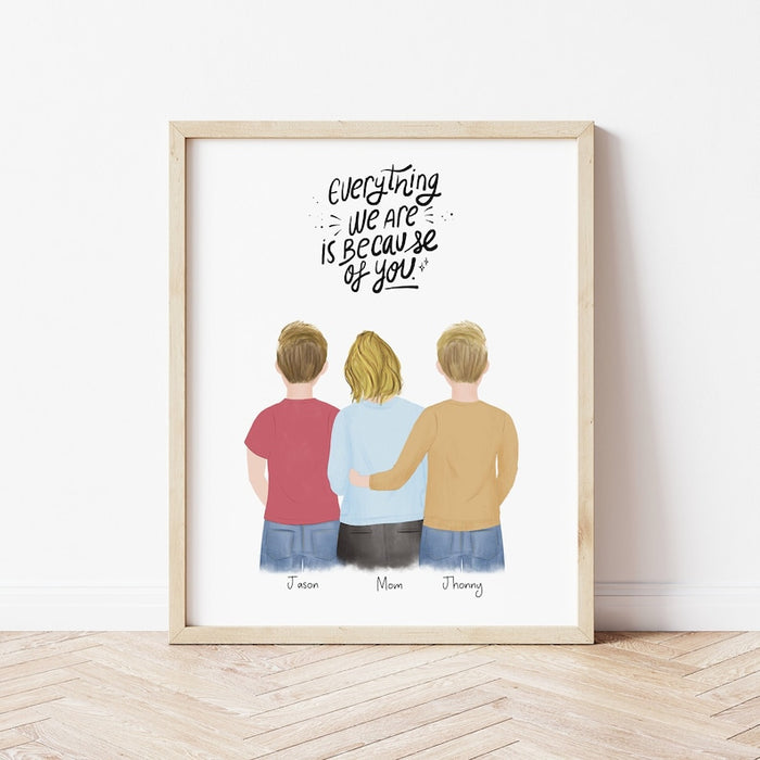 Mom and Sons Personalized Wall Art | Custom Illustration | Mother's Day Gift