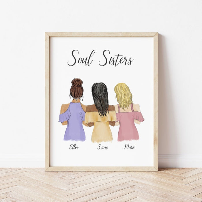 Dressy Best Friends Personalized Wall Art | Custom Illustration | Best Friends Gift