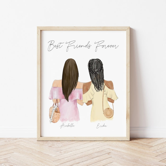 Chic Best Friends Personalized Wall Art | Custom Illustration | Best Friends Gift