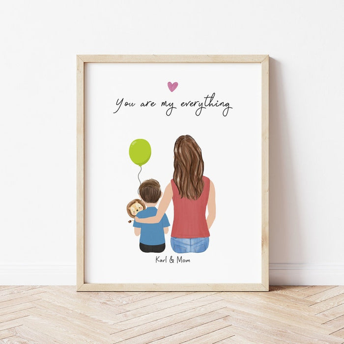 Mom and Little Boy Personalized Wall Art | Custom Illustration | Mother's Day Gift