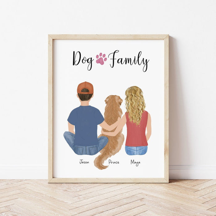 Couple with Dog Personalized Wall Art | Custom Illustration | Anniversary Gift