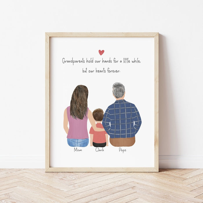 3 Generation Personalized Wall Art | Custom Illustration | Mother's Day Gift