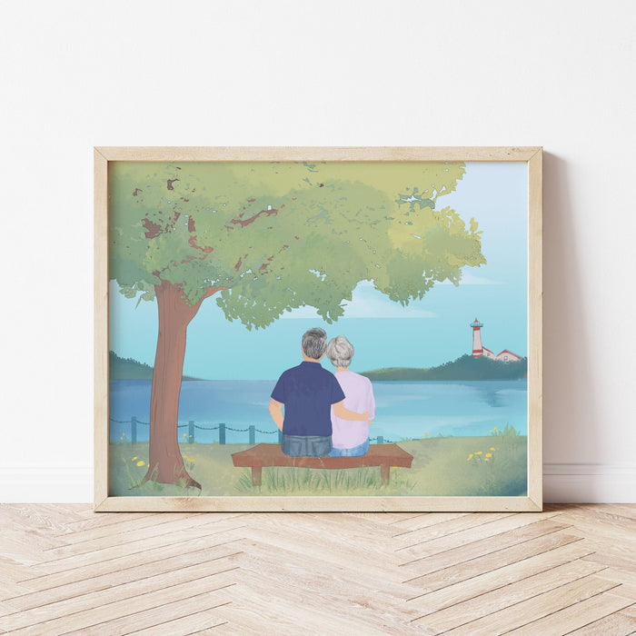 Eternal Senior Couple Personalized Wall Art | Custom Illustration | Anniversary Gift