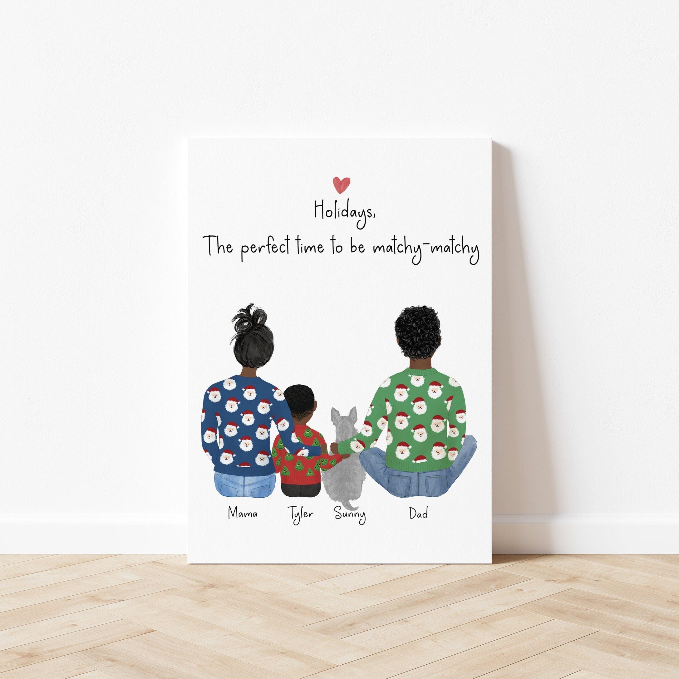 Young Family with a Pet - Personalized Wall Art