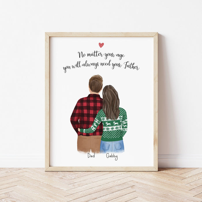 Dad and Daughter Personalized Wall Art | Custom Illustration | Father's Day Gift