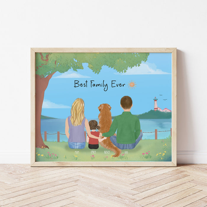 Family and Dog Personalized Wall Art | Custom Illustration | Mother's Day Gift