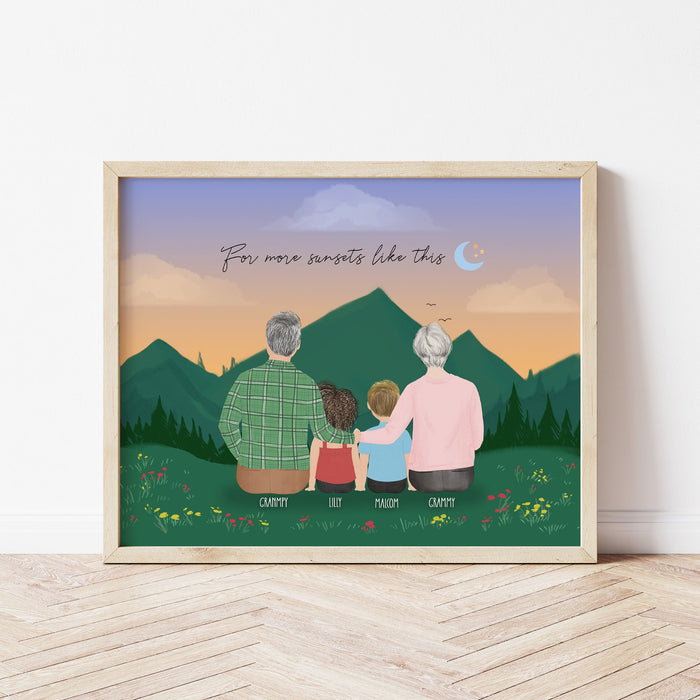 Grandparents and Kids Personalized Wall Art | Custom Illustration | Father's Day Gift