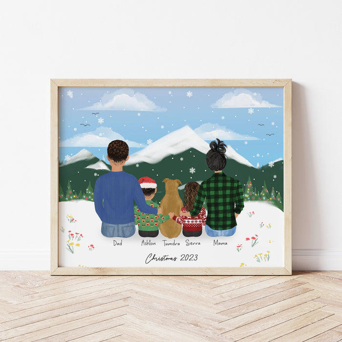 Family and little Kids Personalized Wall Art | Custom Illustration | Family Gift