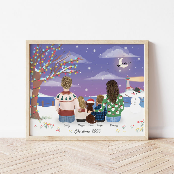Young Family with Pet Personalized Wall Art | Custom Illustration | Mother's Day Gift