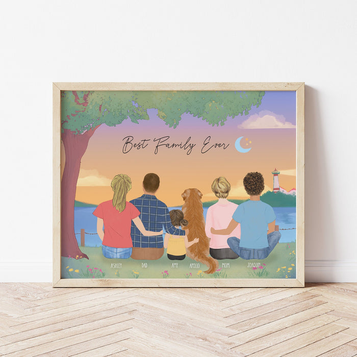 Family with Dog Personalized Wall Art | Custom Illustration | Mother's Day Gift
