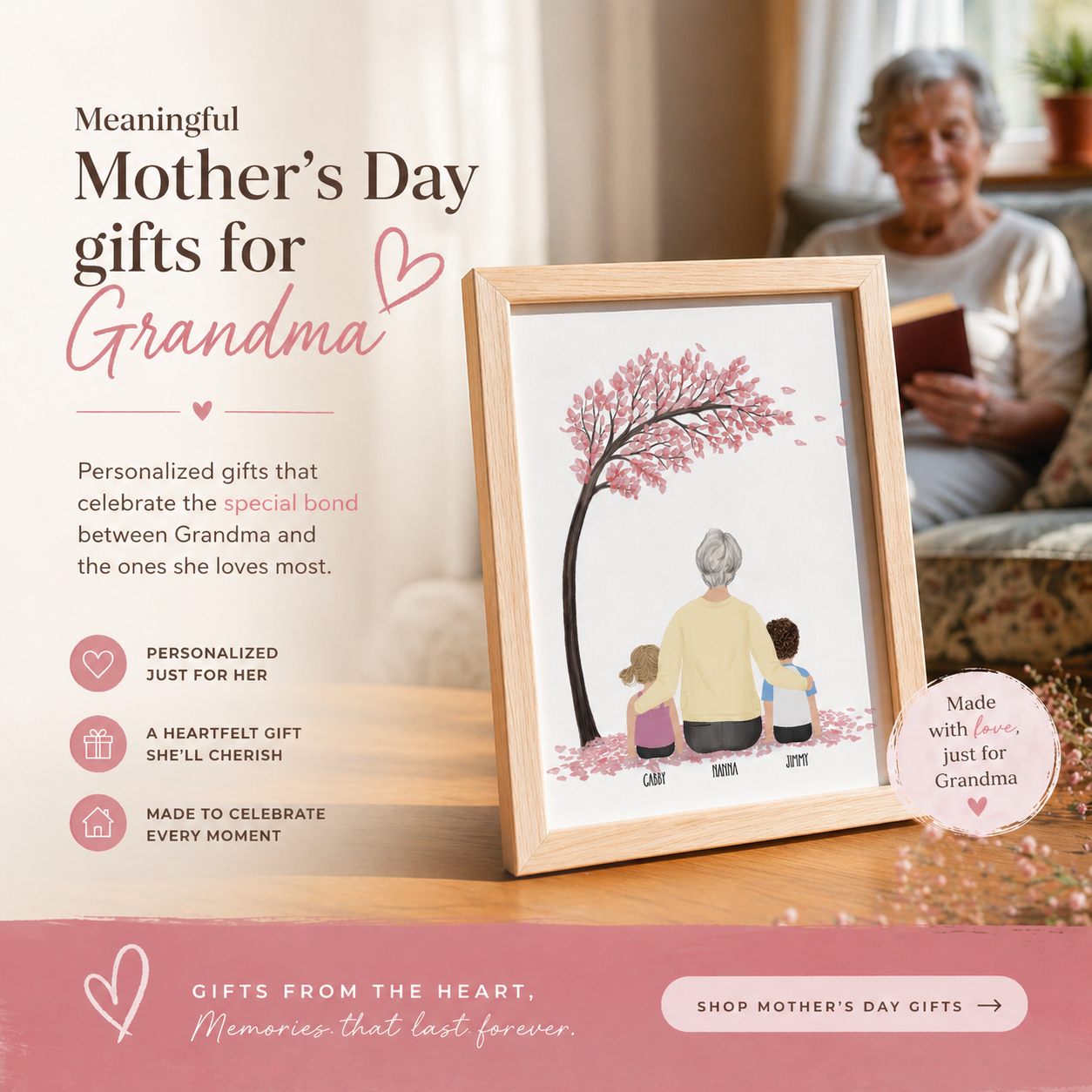 Mother's Day gift for Grandma - personalized custom illustration of grandmother with grandchildren by Catia Creative