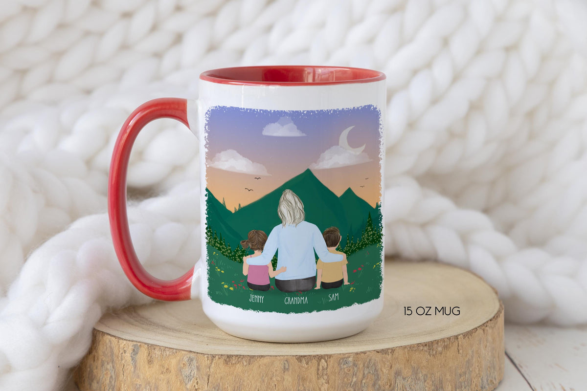 Grandmother and Kids Personalized Coffee Mug | Custom Illustration | Mother's Day Gift