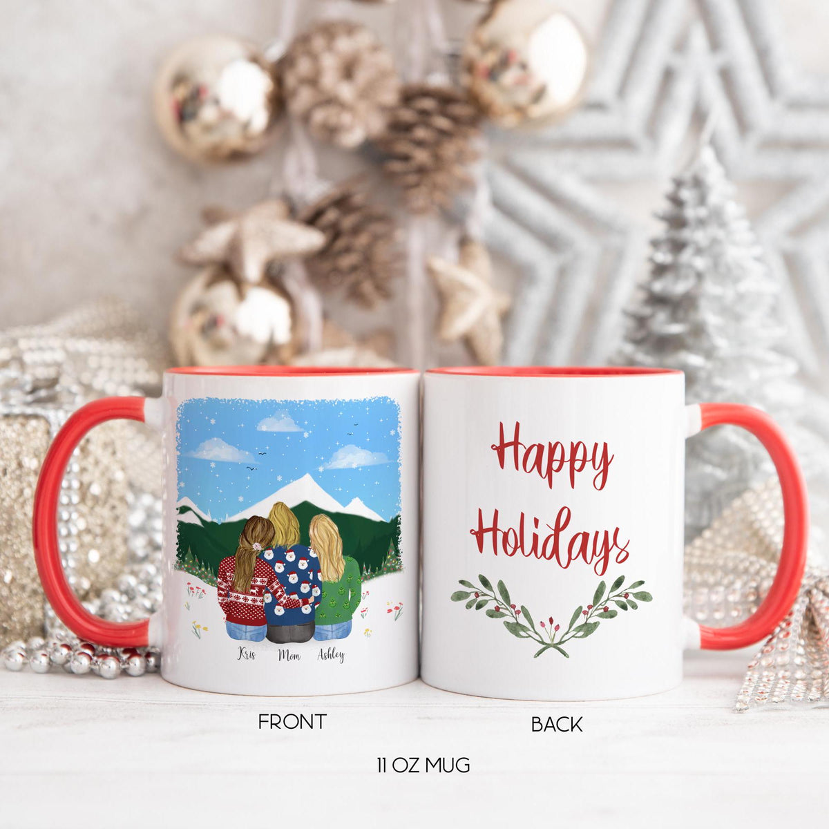 With Mom and Daughters Mother Personalized Coffee Mug | Custom Illustration | Mother's Day Gift