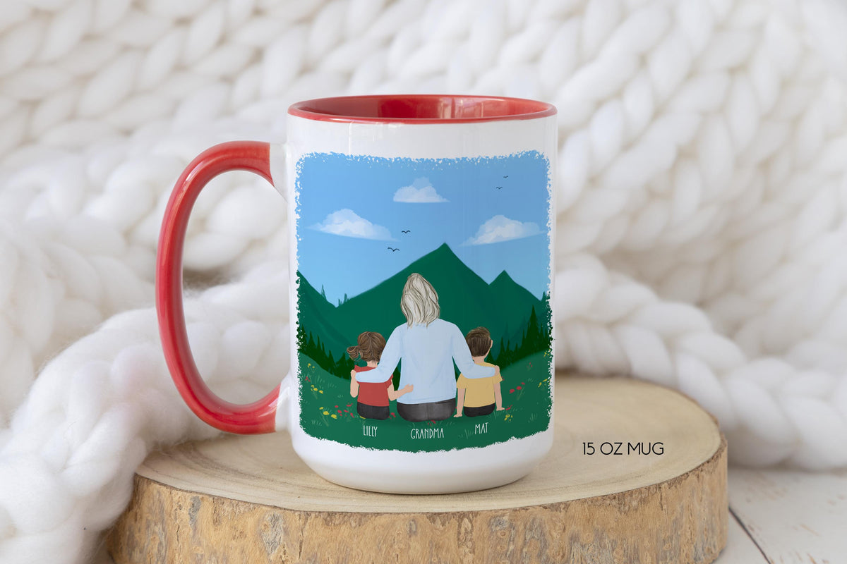 Grandmother and Kids Personalized Coffee Mug | Custom Illustration | Mother's Day Gift