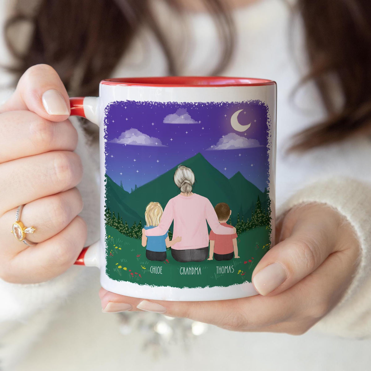 Grandmother and Kids personalized coffee mug - custom illustrated gift by Catia Creative