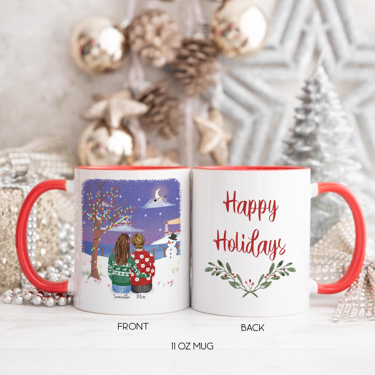 With Mom and Daughter Mother Personalized Coffee Mug | Custom Illustration | Mother's Day Gift
