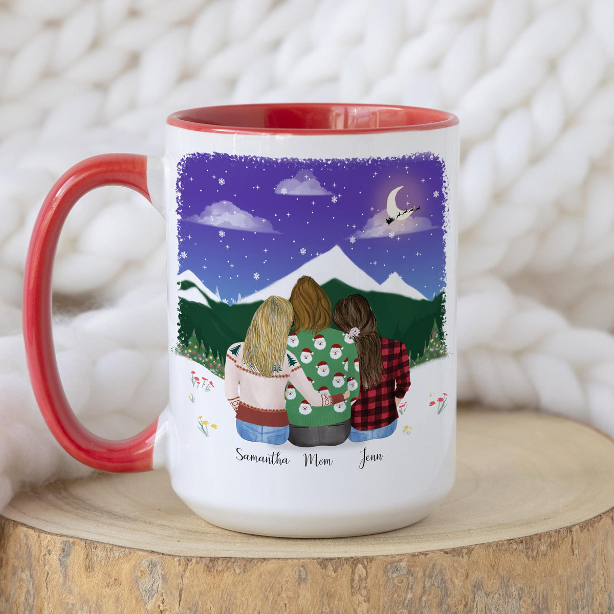 With Mom and Daughters Mother Personalized Coffee Mug | Custom Illustration | Mother's Day Gift