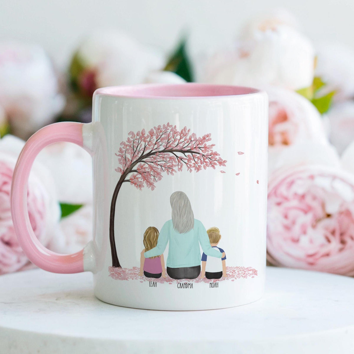 Grandmother and Kids personalized coffee mug - custom illustrated gift by Catia Creative