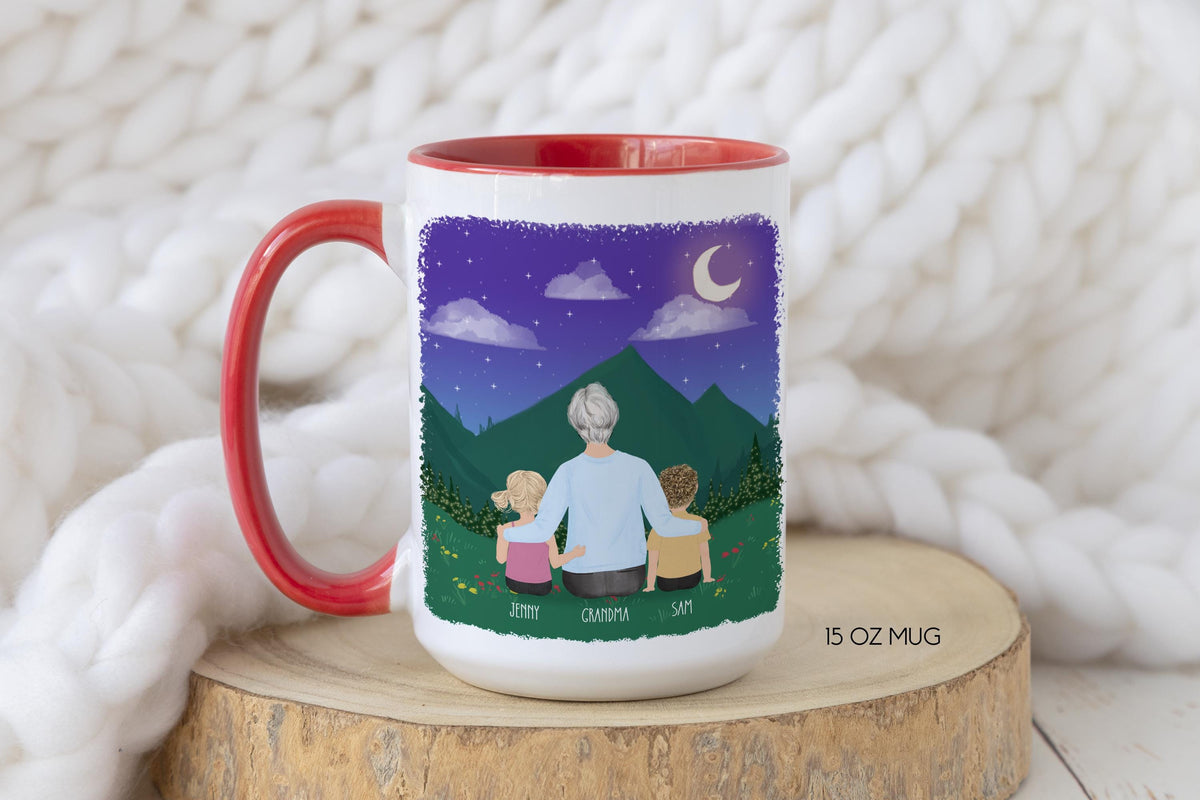 Grandmother and Kids Personalized Coffee Mug | Custom Illustration | Mother's Day Gift