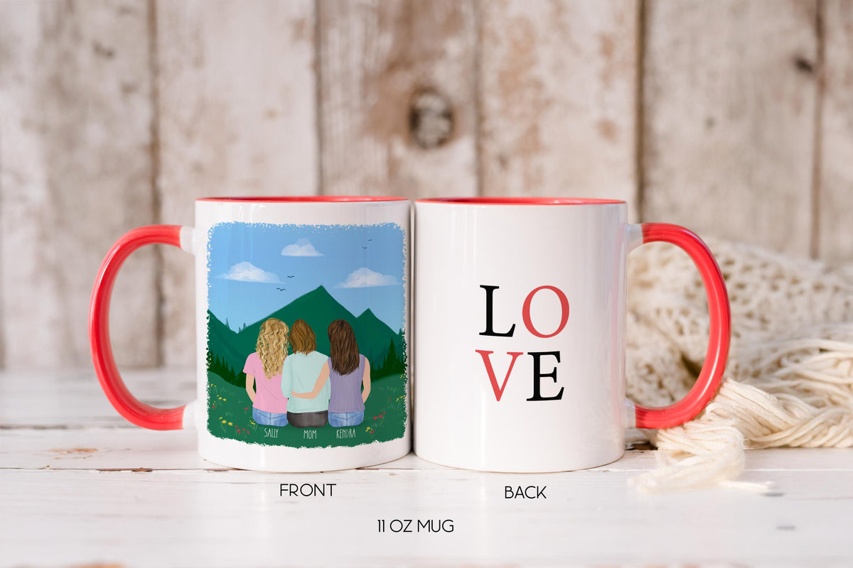 Mom and Daughters Personalized Coffee Mug | Custom Illustration | Mother's Day Gift