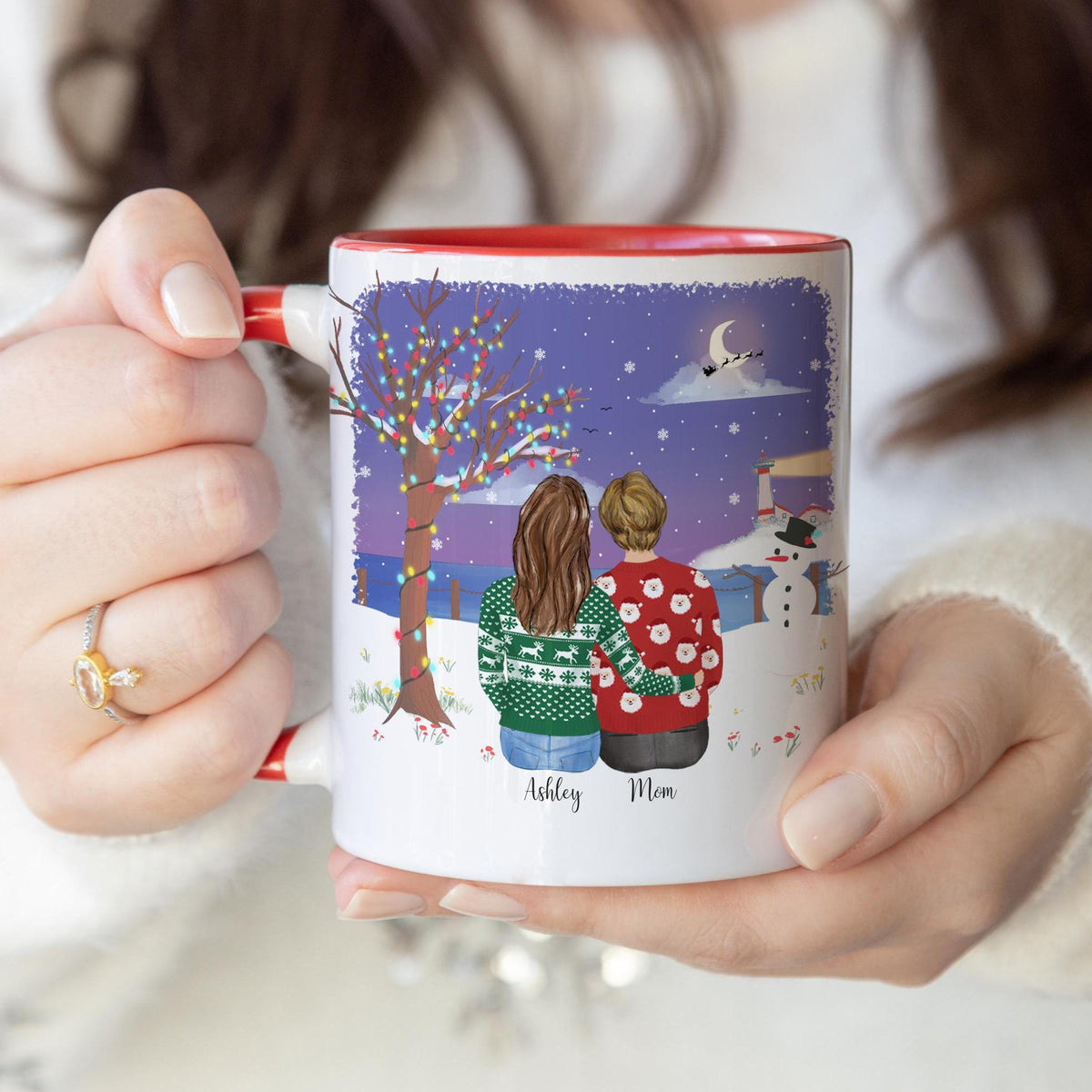 With Mom and Daughter Mother personalized coffee mug - custom illustrated gift by Catia Creative