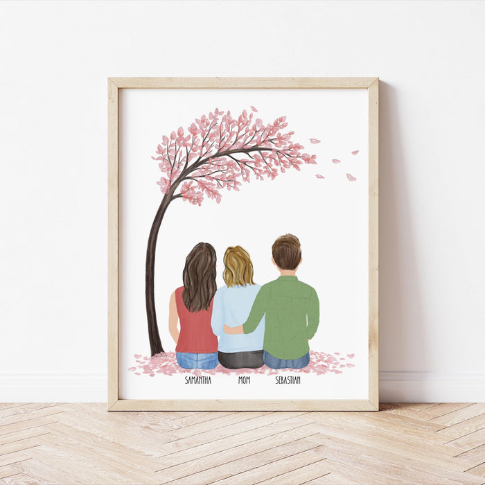 Mom Daughter Son Personalized Wall Art | Custom Illustration | Mother's Day Gift