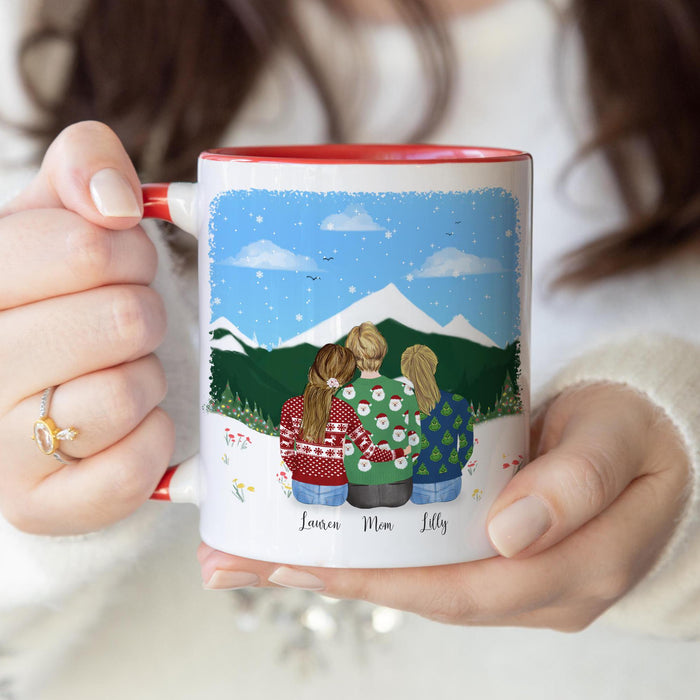 With Mom and Daughters Mother Personalized Coffee Mug | Custom Illustration | Mother's Day Gift