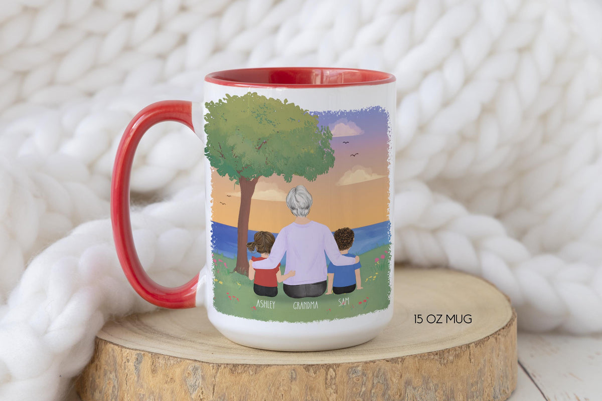 Grandmother and Kids Personalized Coffee Mug | Custom Illustration | Mother's Day Gift