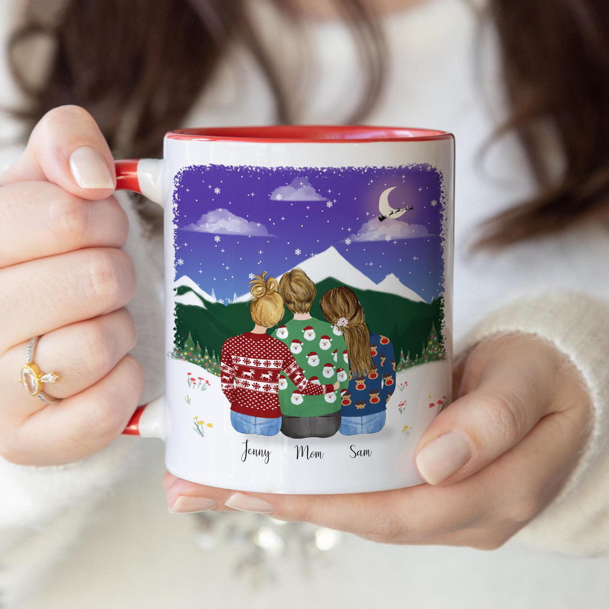 With Mom and Daughters Mother personalized coffee mug - custom illustrated gift by Catia Creative