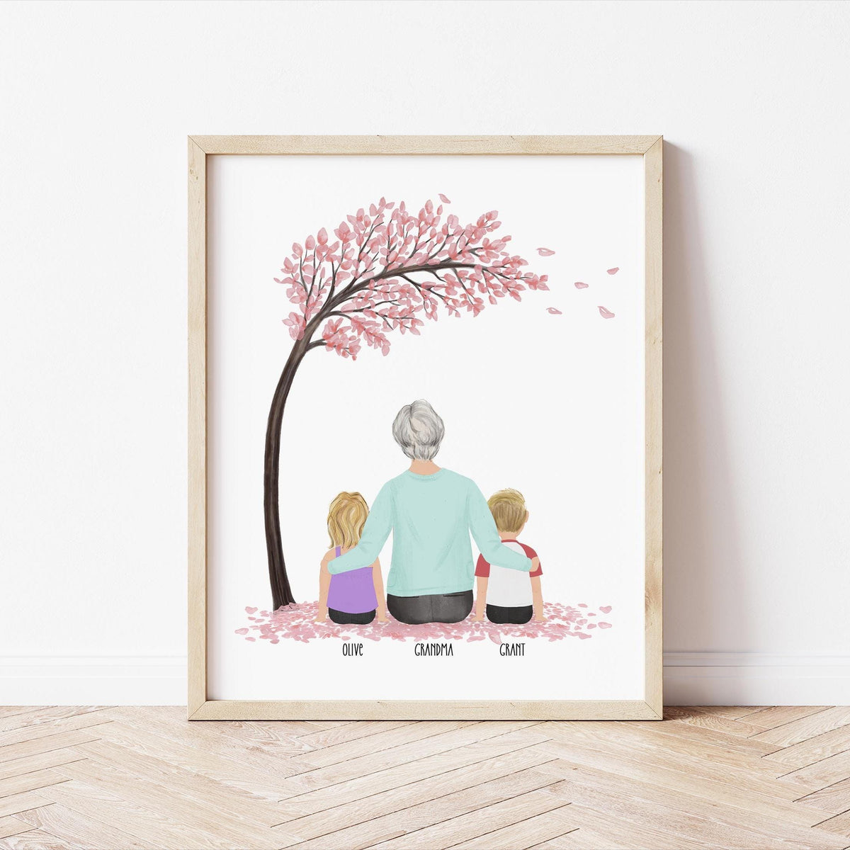 Grandma and Grandkids personalized wall art - custom illustration by Catia Creative