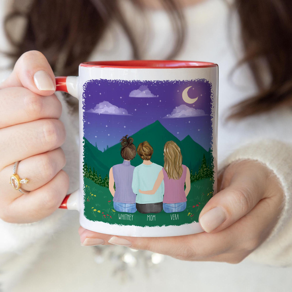 Mom and Daughters personalized coffee mug - custom illustrated gift by Catia Creative