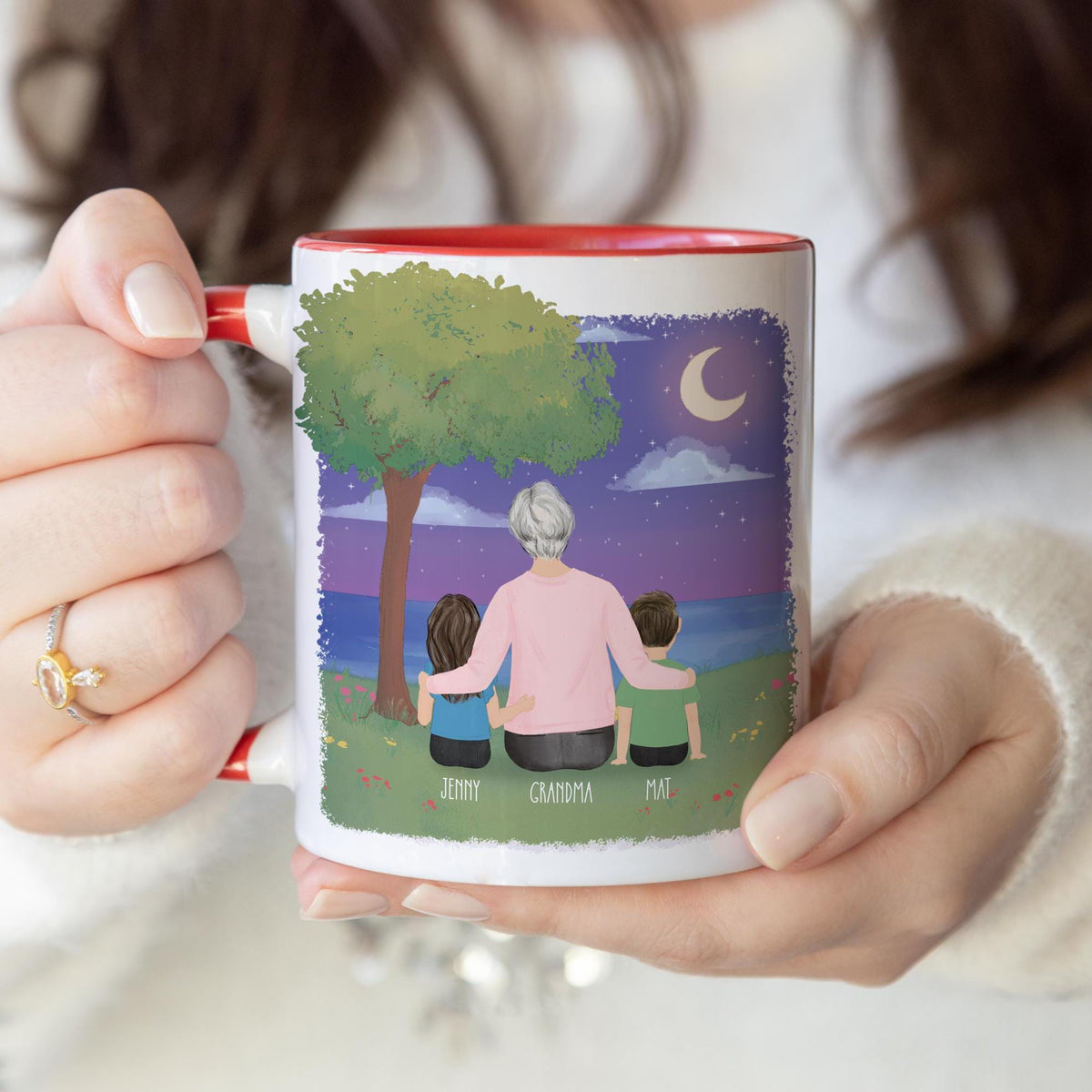 Grandmother and Kids personalized coffee mug - custom illustrated gift by Catia Creative