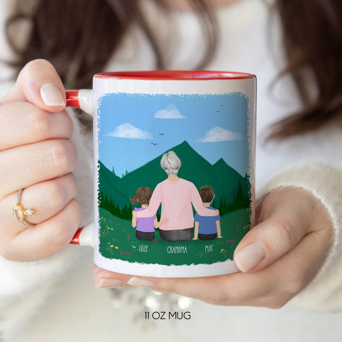 Grandmother and Kids Personalized Coffee Mug | Custom Illustration | Mother's Day Gift
