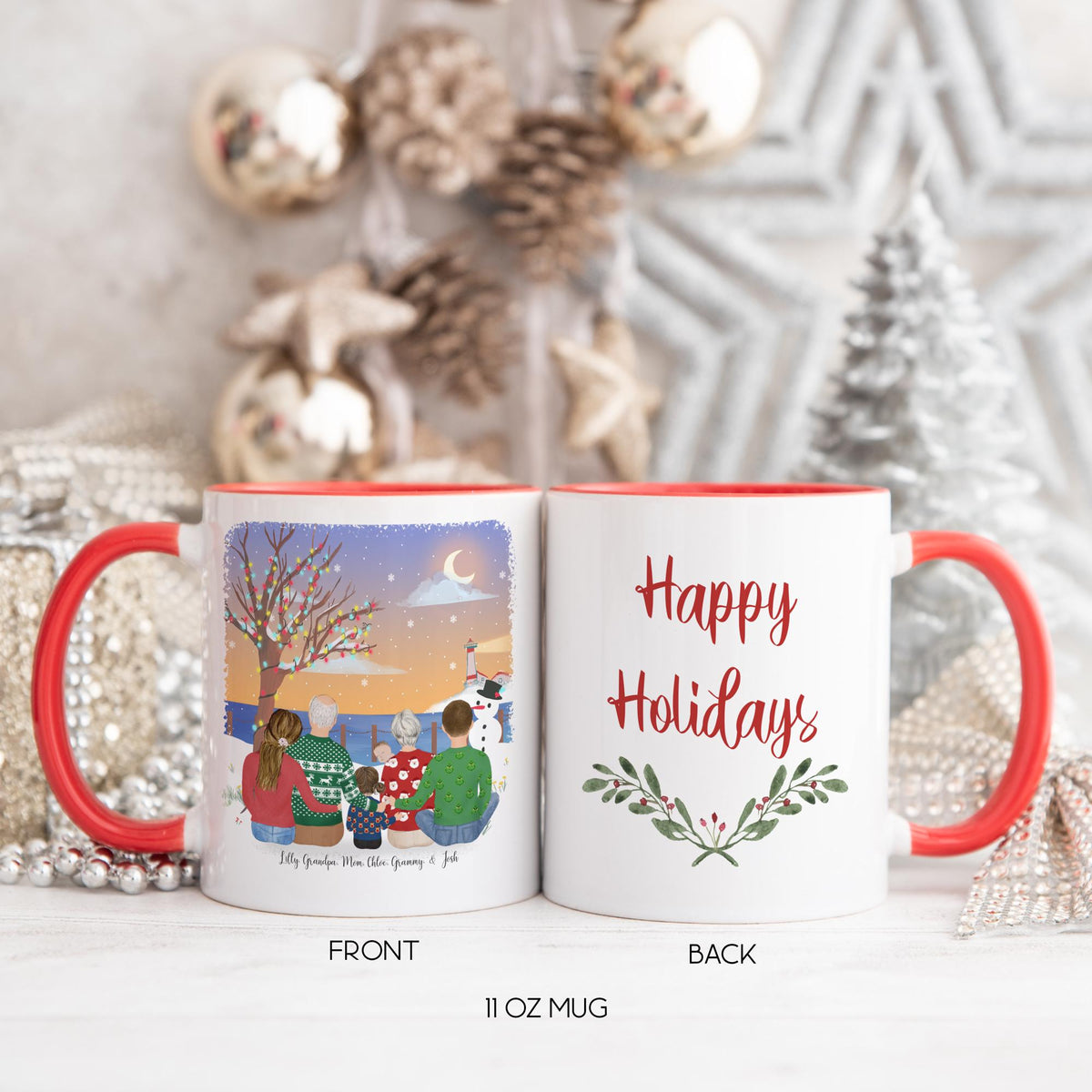 Grandparents and Grandkids Family Personalized Coffee Mug | Custom Illustration | Mother's Day Gift