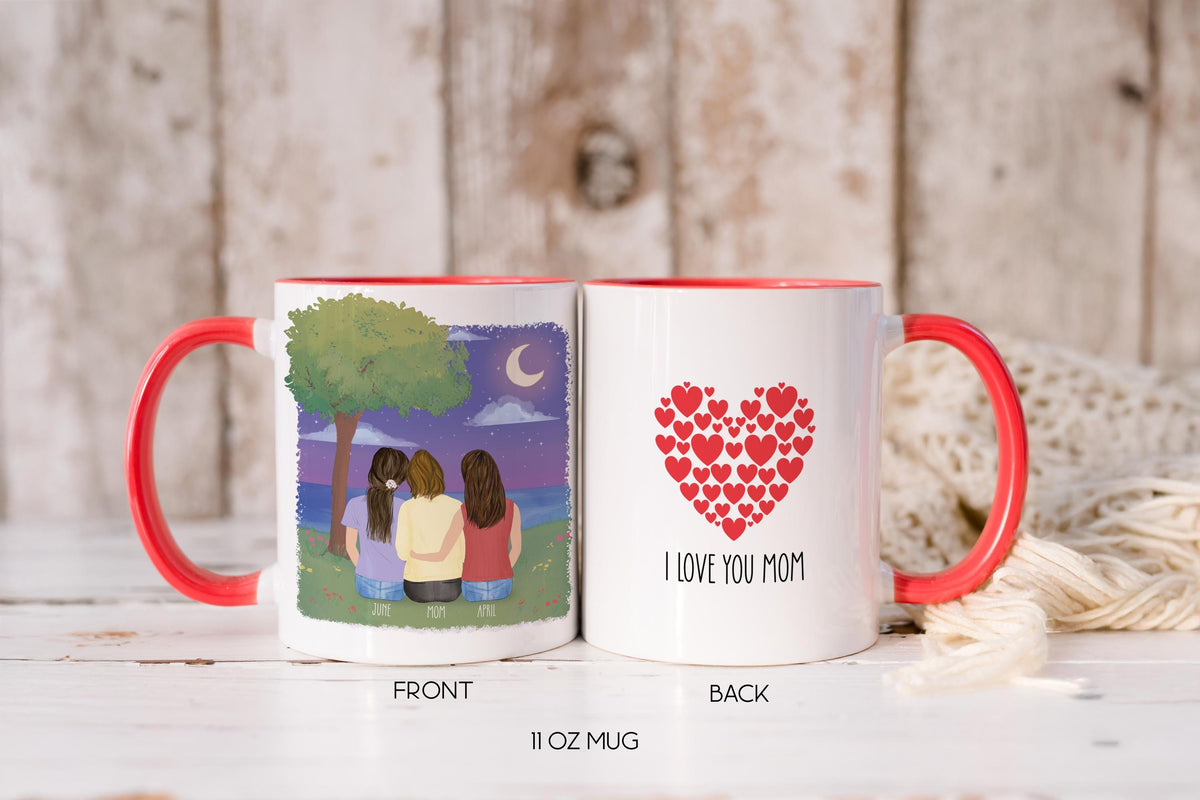 Mom and Daughters Personalized Coffee Mug | Custom Illustration | Mother's Day Gift